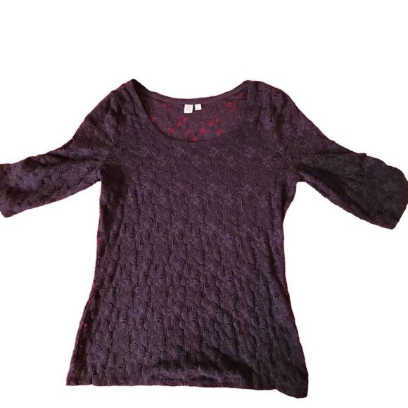E by Eloise Anthropologie Black Semi Sheer Lace Top Medium - Picture 1 of 10